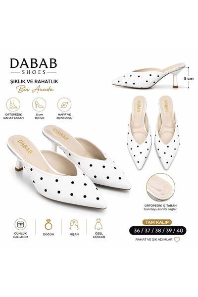 dabab shoes Sevilla Polka Dot Patterned White Satin Pointed Toe 5 cm Thin Hee...