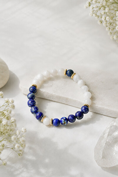 Orenda Design Lapis Lazuli & Moonstone Natural Stone Bracelet |   Feminine En...