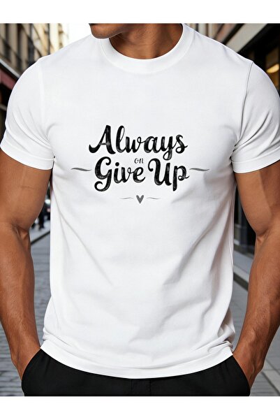 STITCHLY تي شيرت رجالي بتصميم كاجوال مع عبارة تحفيزية "Always Give Up" مناسب ...