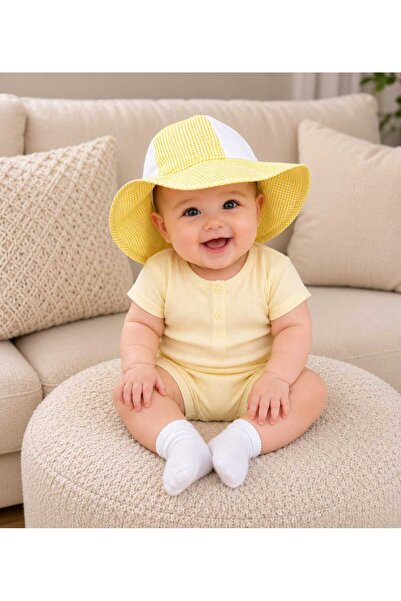 neocotton Kız Bebek Pamuklu Dokuma Kumaş Fötr Şapka (Baş Çevresi 44 cm'e kadar)