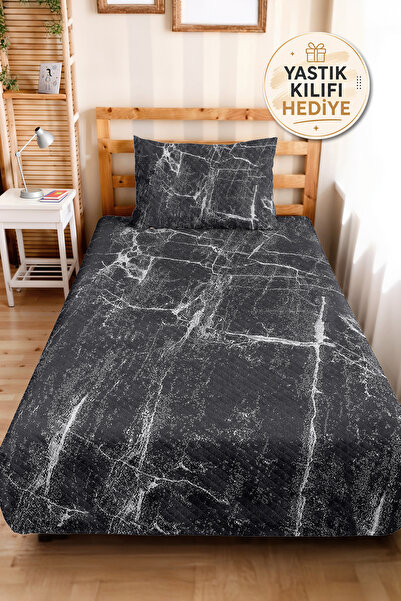 Evimde Bambaşka Black Marble Modern Young Room Single Pique Set - Anthracite ...