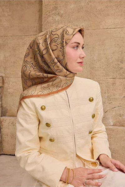 Silk Home Twill Silk Patterned Scarf 11509 Mixed Pattern 18-Light Mink-Beige
