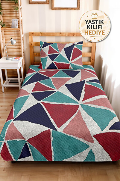 Evimde Bambaşka Geometric Turquoise Young Room Single Pique Set - Modern Burg...