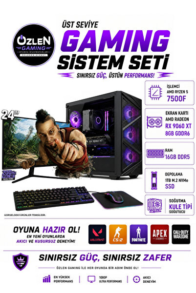 ÖZLEN X16 RYZEN 5 7500F RX 9060 XT 8GB 16GB DDR5 RAM 500GB M.2 SSD 24'' Full ...
