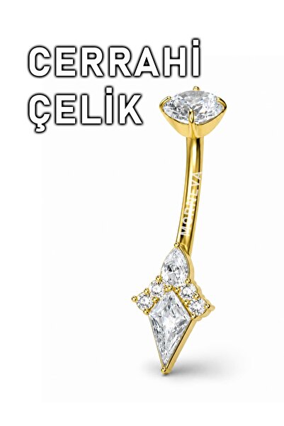 MORNEVA Cerrahi Çelik Taşlı Ok Göbek Belly Piercingi (1 Adet)