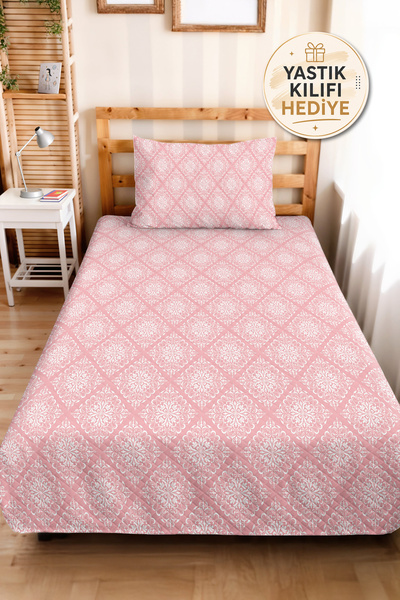 Evimde Bambaşka Pink Damask Geometric Single Pique Set - White Retro 160X220 ...
