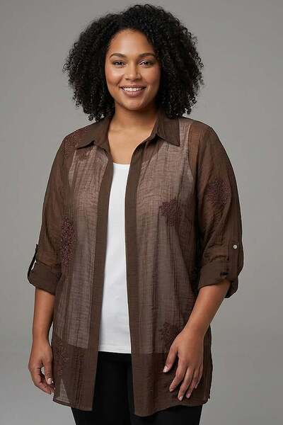 Metpoint Trend42Plus Large Size Self-Embroidered Brown Two-Piece Set