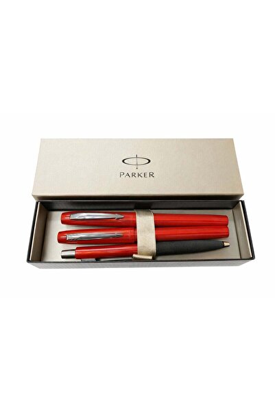 Parker Red Reflex pen set (Fountain Pen + rollerball + ballpoint pen free)