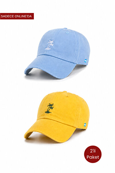 UCLA Aniston Set of 2 Sky Blue & Yellow Baseball Caps with Embroidery - Unise...
