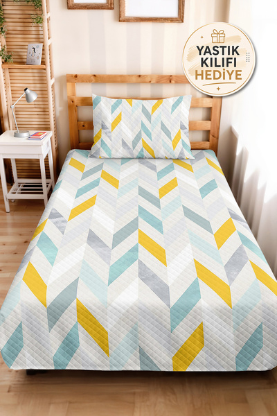 Evimde Bambaşka Geometric Yellow Young Room Single Pique Set - Modern Mint Gr...