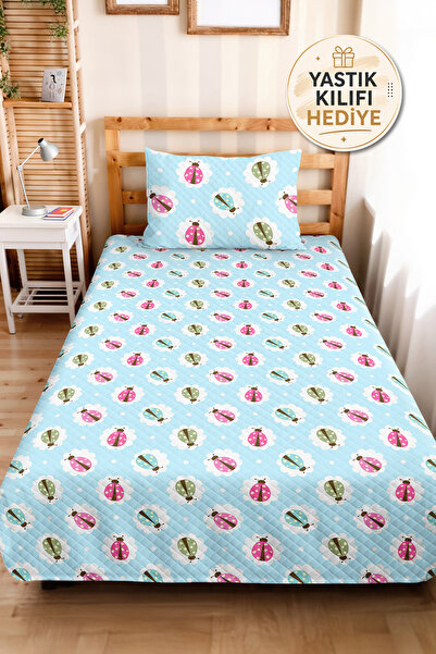 Evimde Bambaşka Blue Ladybug Girl's Pique Set - Pastel Pink Mint Baby Room Be...