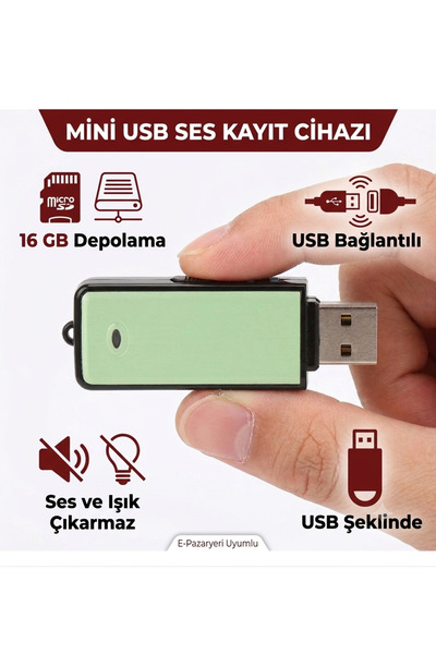 Invito Mini Ses Kayıt Cihazı Ses Sensörlü 16 Gb Usb Tek Tuş Kayıt Başlatma