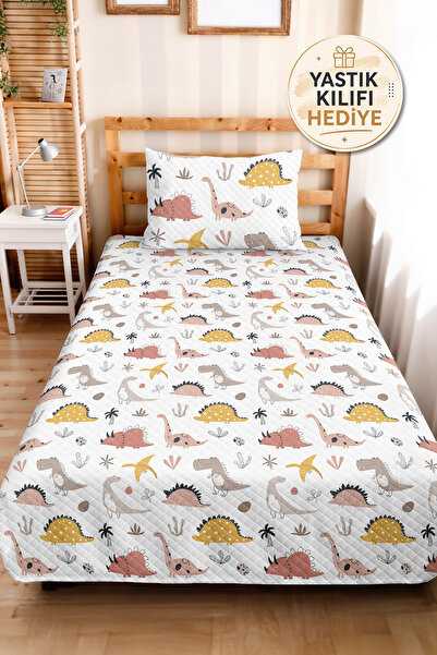 Evimde Bambaşka Dinosaur Yellow Children's Room Single Pique Set - Pastel Mod...