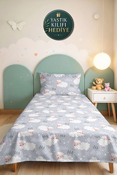 Evimde Bambaşka Kuzu Cloud Gray Girls' Pique Set - Pastel Star Pink Baby Room...