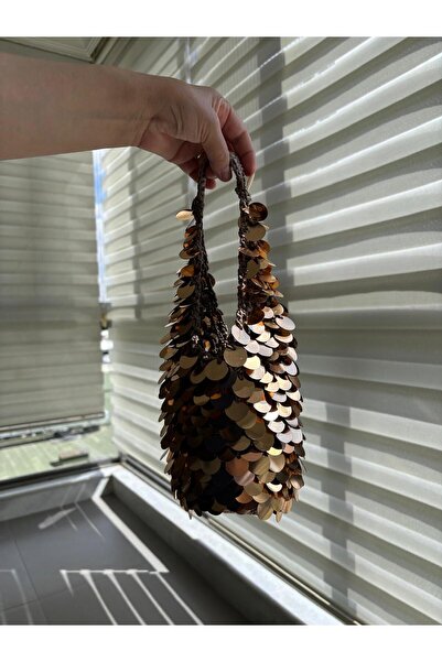 dyhandmade Kadın Altın Payetli Omuz Çantası El Örgüsü Parlak Parti ve Günlük ...