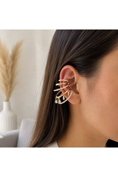 ANKA JEWELLRY KADIN ÇELİK ZİRKON TAŞLI ÇOKLU HALKA EAR CUFF KIKIRDAK KÜPE