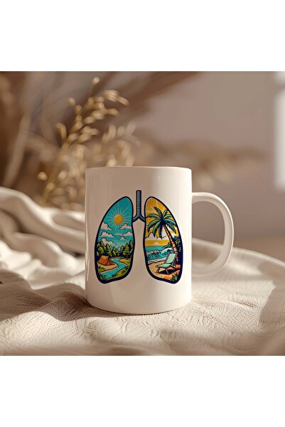 BB TRADE Summer Designed White Ceramic Printed Mug Cup 330ml