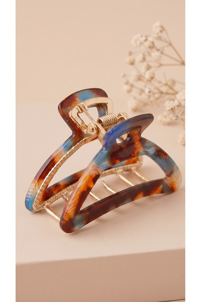 Lune Design Marble Look Blue&Brown Curved Model Women's Buckle - 5 cm
