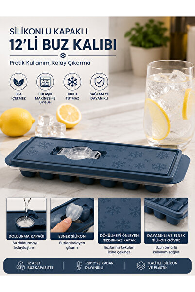 Arsimo 12-Piece Silicone Ice Mold with Lid, Leak-Proof Ice Cube Mold, Easy to...
