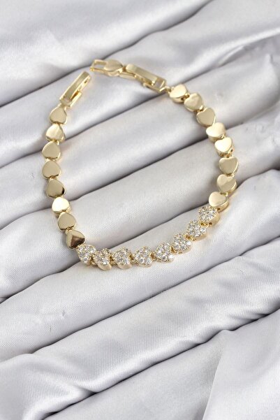 norsary Cm Heart Model Zircon Stone Vip Series Gold Color Brass Women's Bracelet