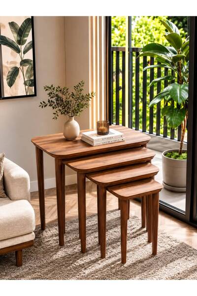 ECOL DESİNGS DURU 4lü Lüx Zigon Sehpa MDF Ceviz