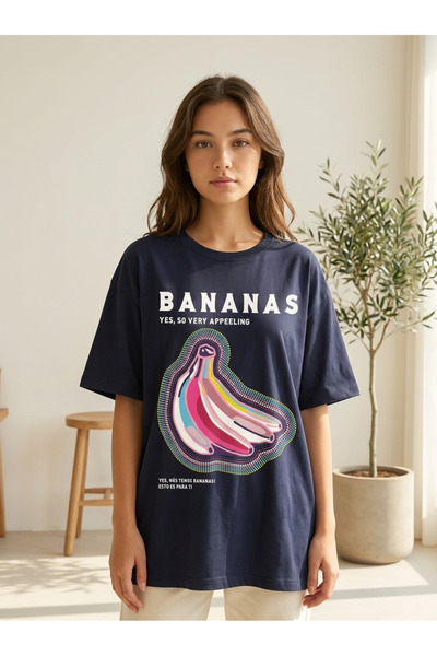 Finelook Women's Oversized Light Blue Graphic T-Shirt - Graphic Tee