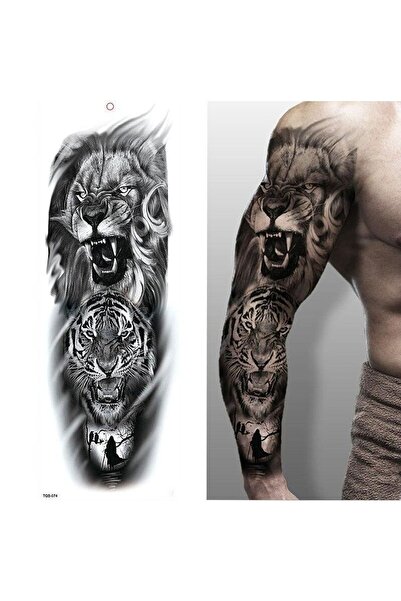 medink tattoo 2 Hafta kalıcı Kaplan Tam Kol Kaplama Geçici Dövme Sticker Tattoo