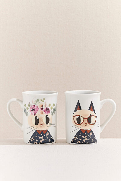 Paşabahçe Couple Porcelain Mug Set of 2, Stylish Tableware Set