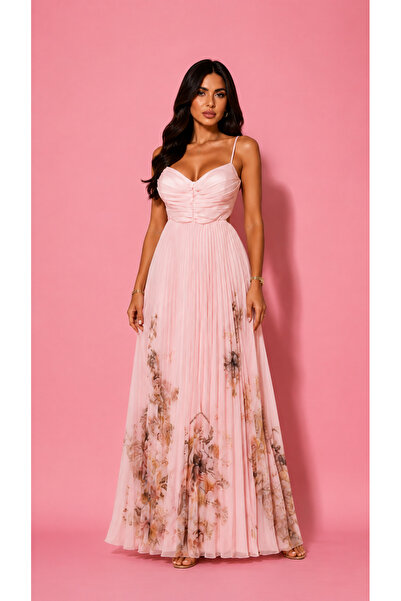 Ethera Rochie Lungă Elegantă Plisată cu Imprimeu Floral