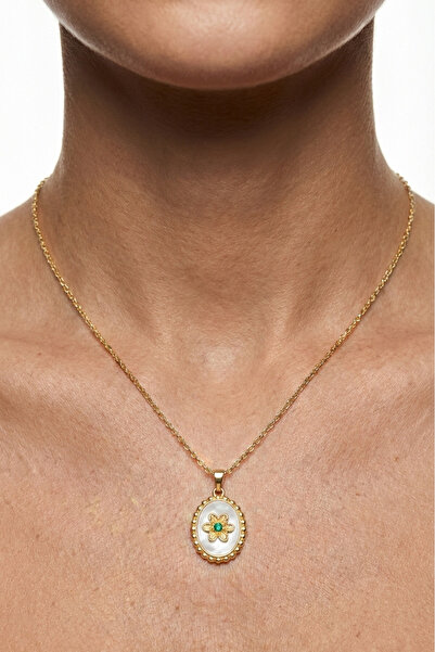 Nazellaa 316L Steel Gold Pearlescent Flower Locket Necklace