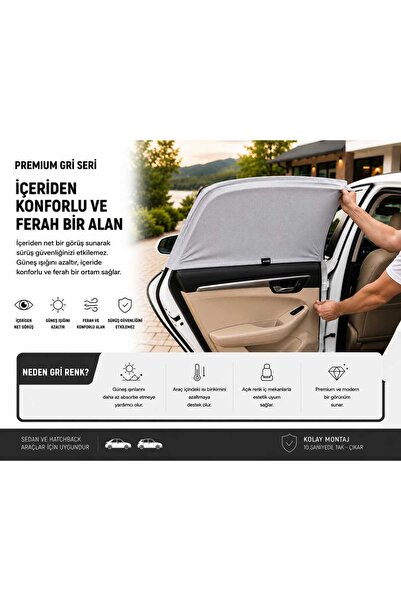 Allivo Sedan ve Hatchback Araçlarla Uyumlu Gri Renk 2'li Yan Cam Güneşlik Per...