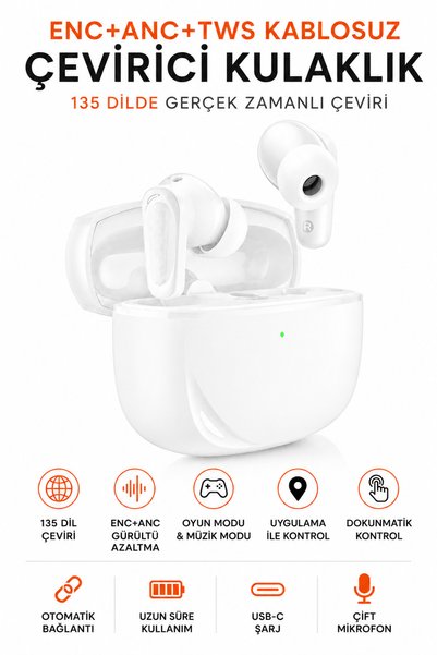 Ayers AI Çeviri Destekli Kablosuz Kulaklık, ANC + ENC + TWS Bluetooth 6.0 Kul...