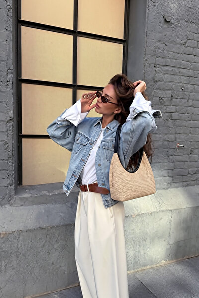 Rivina Blaze Straw Women's Hand and Shoulder Bag Modern Minimal Hobo Bag