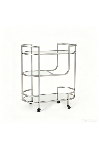 genric Luxury 3-Tier Oval Bar Cart with Glass Shelves, Sturdy Metal Frame Ser...