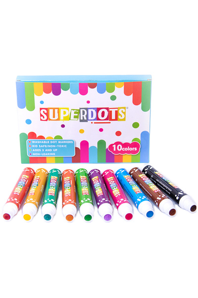 FLOOP Set 10 Carioci SuperDot Markers JIRHUI, Varf 18mm, Pictura si Desen pen...