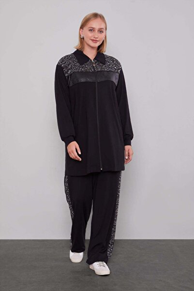 Levidor Black Leather Stripe Detailed Double Suit