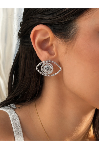 ANKA JEWELLRY Women's Steel Eye Motif Zircon Stone Earrings