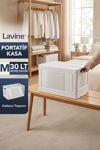 Lavine "Medium" Portable Organizer Box 55 Lt with Lid, Foldable, Stackable Mu...