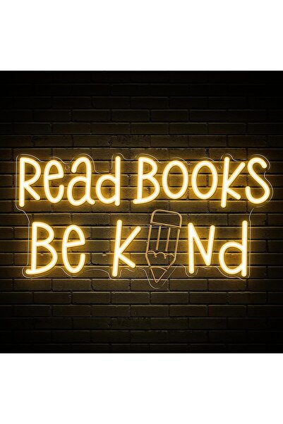 Slasa Read Books Be Kind Pencil LED Neon Sign with 6mm Acrylic Base, Warm Whi...