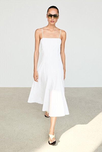 Massimo Dutti Askılı poplin midi elbise