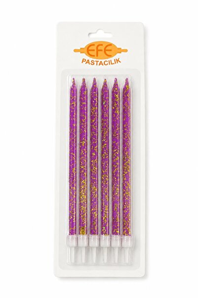 EFE PASTACILIK Mor Gold Simli Uzun Pasta Mumu 17 Cm