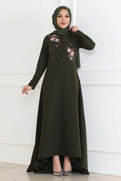 Missvalle Embroidery detailed dress khaki 6119