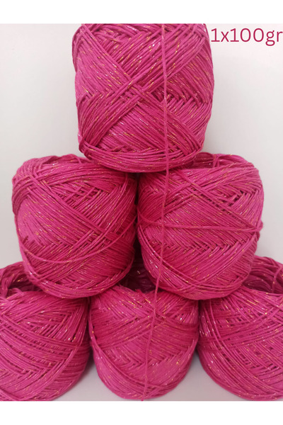 İPEK YÜN İPLİK DÜNYASI Bamboo Cotton Knitting Yarn (Dark Pink, Gold Glitter) ...