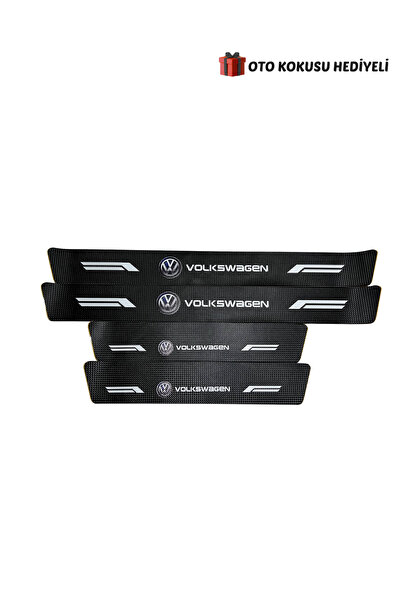 Autowise Volkswagen WW Logolu Karbon Kapı Eşiği Koruyucu Bant Folyo 4'lü Set