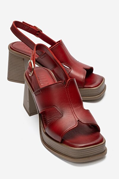 LuviShoes Kevin Red Skin Genuine Leather Women's Platform Heeled Sandals