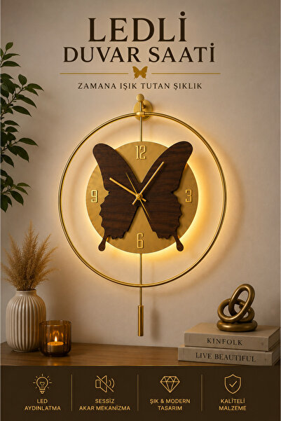 MetaQuartz Aksesuar Tek Çember Tiktok(GOLD-CEVİZ) - KELEBEK - Pilli Ledli - M...