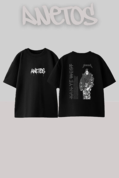Anetos Μαύρο μπλουζάκι με στάμπα Kanye West Yeezus_6 Design Oversize