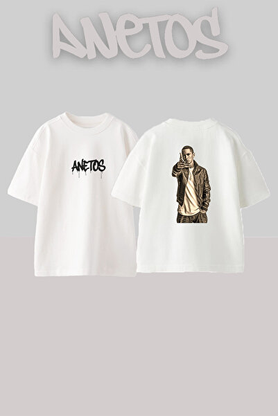 Anetos Eminem_81 Σχεδιαστικό εμπριμέ μπλουζάκι σε μεγάλο μέγεθος, λευκό