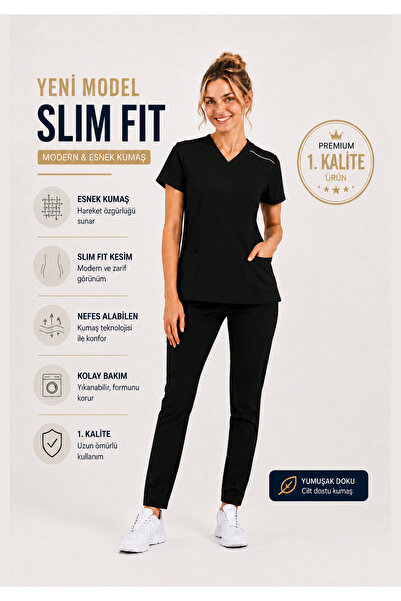Simirna Üniforma Scrubs Doctor Nurse Uniform Lycra Premium Slim Fit Model Set
