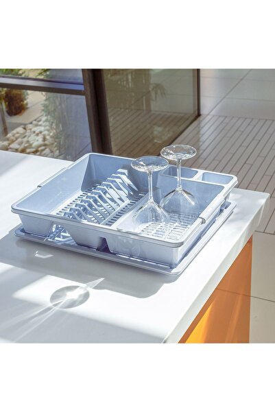 Z Store Сив пластмасов сушилник за съдове с тавичка за отцеждане, 48x38x8см